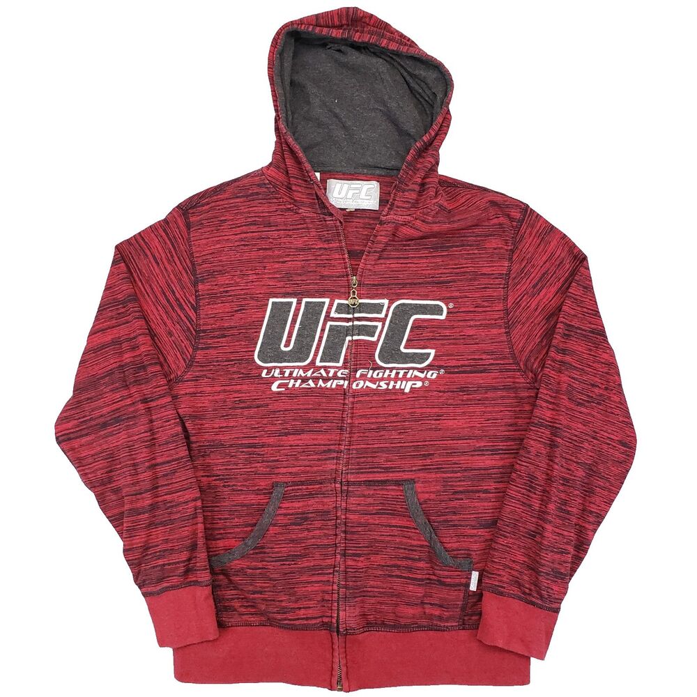 UFC Flame/Black Twisted Zip Hoodie Mens M Red Vintage Y2K‎ Brass Octagon Zipper